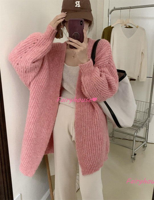 ニットカーディガン レディース 秋冬 長袖ニットコーディガン コーディガン Vネックカーディガン 無地セーター ゆったりニットアウター 30代50代 おしゃれ韓国風