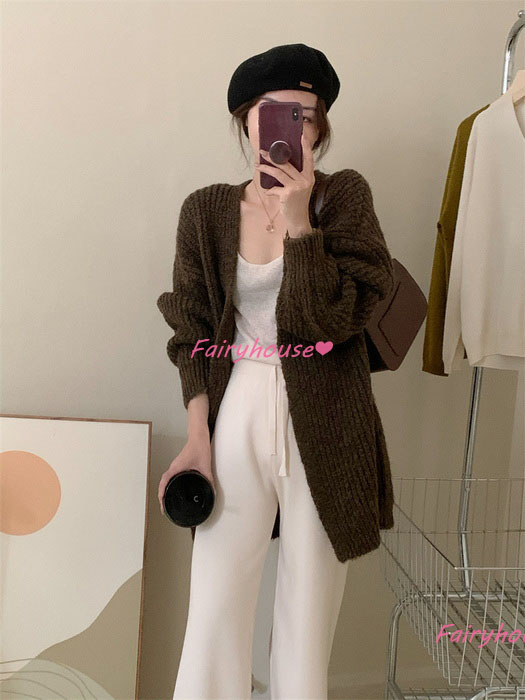 ニットカーディガン レディース 秋冬 長袖ニットコーディガン コーディガン Vネックカーディガン 無地セーター ゆったりニットアウター 30代50代 おしゃれ韓国風