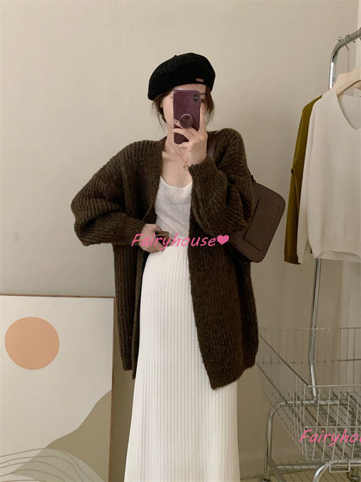 ニットカーディガン レディース 秋冬 長袖ニットコーディガン コーディガン Vネックカーディガン 無地セーター ゆったりニットアウター 30代50代 おしゃれ韓国風