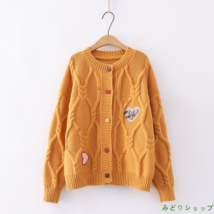 アウター カーディガン ニット ハート 長袖 森ガール レディース 