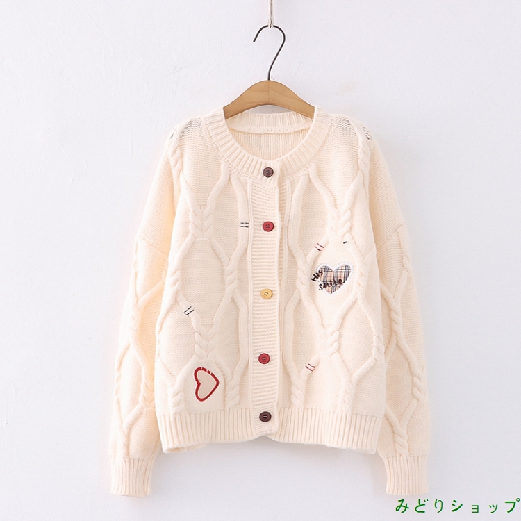アウター カーディガン ニット ハート 長袖 森ガール レディース 