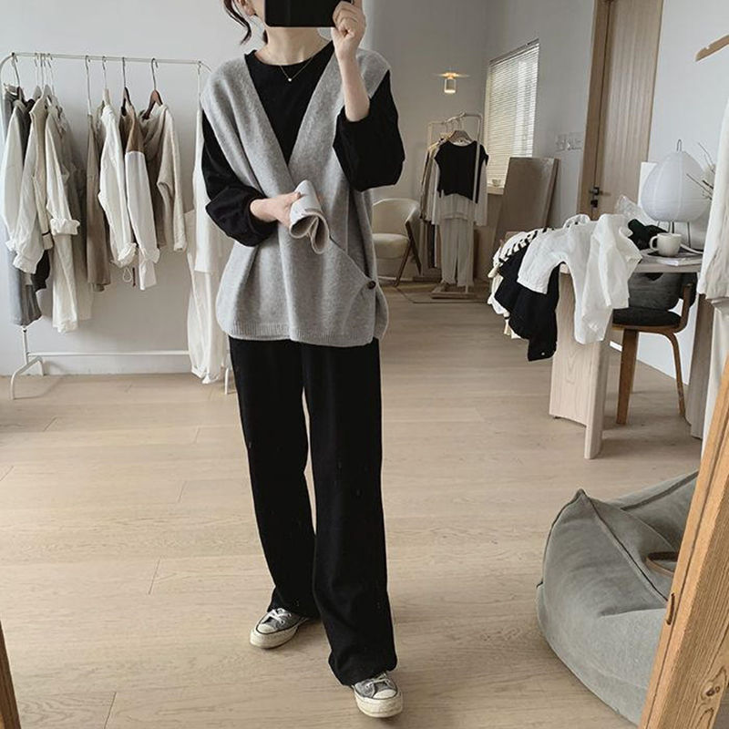 お取り寄せ商品 ベスト レディース ニットベスト 4S-2XL Vネック シンプル カジュアル せ ゆったり ノースリーブ 不規則デザイン 着 重ね着 トップス 