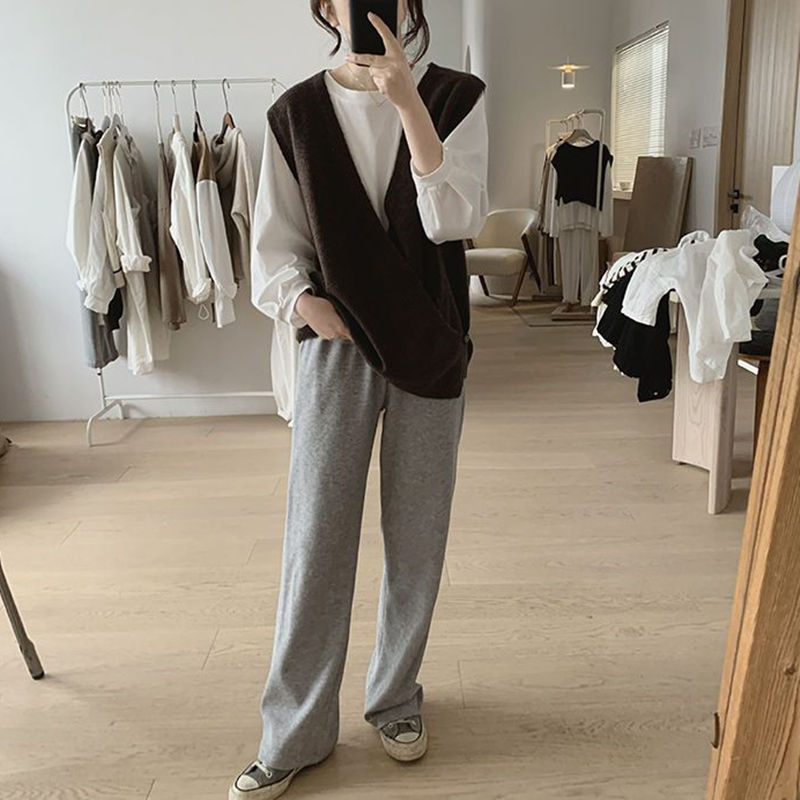 お取り寄せ商品 ベスト レディース ニットベスト 4S-2XL Vネック シンプル カジュアル せ ゆったり ノースリーブ 不規則デザイン 着 重ね着 トップス 