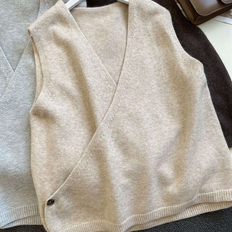 お取り寄せ商品 ベスト レディース ニットベスト 4S-2XL Vネック シンプル カジュアル せ ゆったり ノースリーブ 不規則デザイン 着 重ね着 トップス 