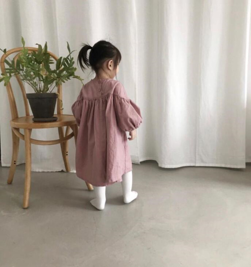 発表会 卒園式 可愛いワンピース 子供の長袖綿麻 九分袖 Aラインワンピ 90CM ファッション 韓国こども服 春と秋 お出かけ おしゃれ 結婚式 子供服 