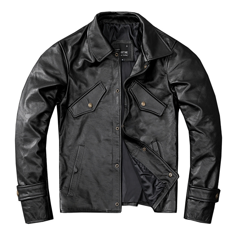 。ジャケット トレンチコート レザージャケット メンズ 革ジャン 。 黒 牛革 秋冬 バイクジャケット 冬服 