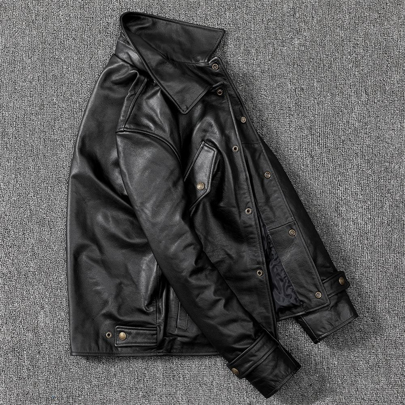 。ジャケット トレンチコート レザージャケット メンズ 革ジャン 。 黒 牛革 秋冬 バイクジャケット 冬服 