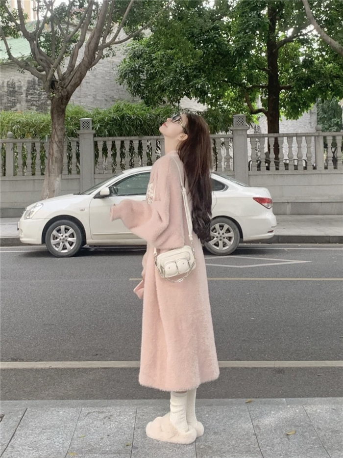 ロングカーディガン コート ファーコート レディース ブルゾン ロングコート 秋冬 通勤 長袖 無地 羽織 ロングカーディガン お洒落 アウター モコモコふんわり 