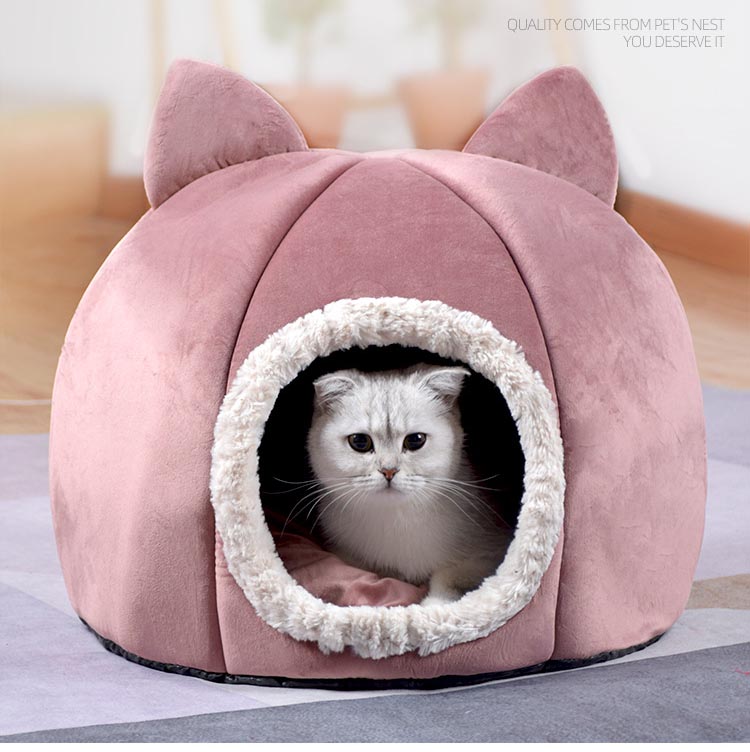 猫ベッド ドーム型 キャットハウス 犬ベッド ねこハウス 冬 もこもこ 暖かい ベッドベッド 北欧風 洗える 子犬 クッション付きふかふか 小型犬 室内 猫のベッド 