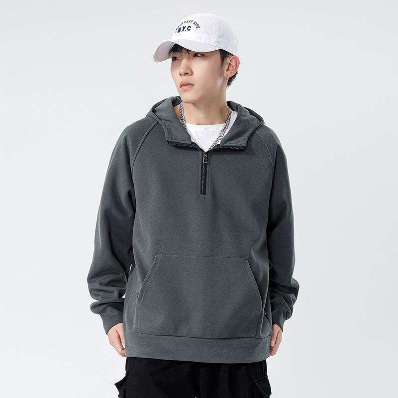 プルオーバー パーカ メンズ 長袖 フード付き ハーフジップアップ 春 カジュアル カッコイイ フロントポケット 運動 スポーツ 秋冬 お兄系 おしゃれ 