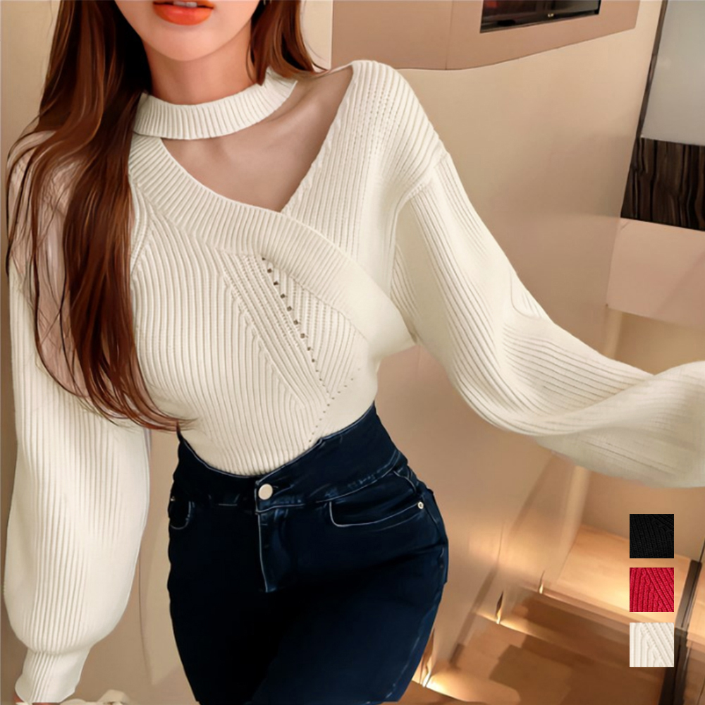 ショート丈 ニットトップスレディース秋冬  