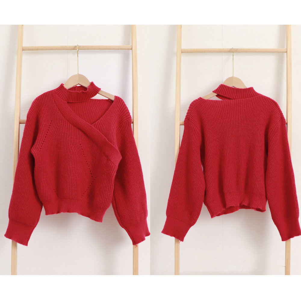 ショート丈 ニットトップスレディース秋冬  