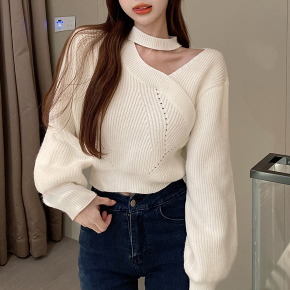 ショート丈 ニットトップスレディース秋冬  