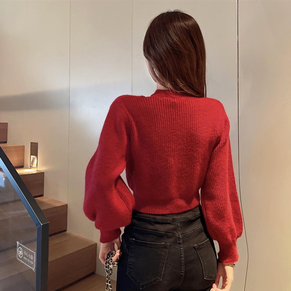 ショート丈 ニットトップスレディース秋冬  