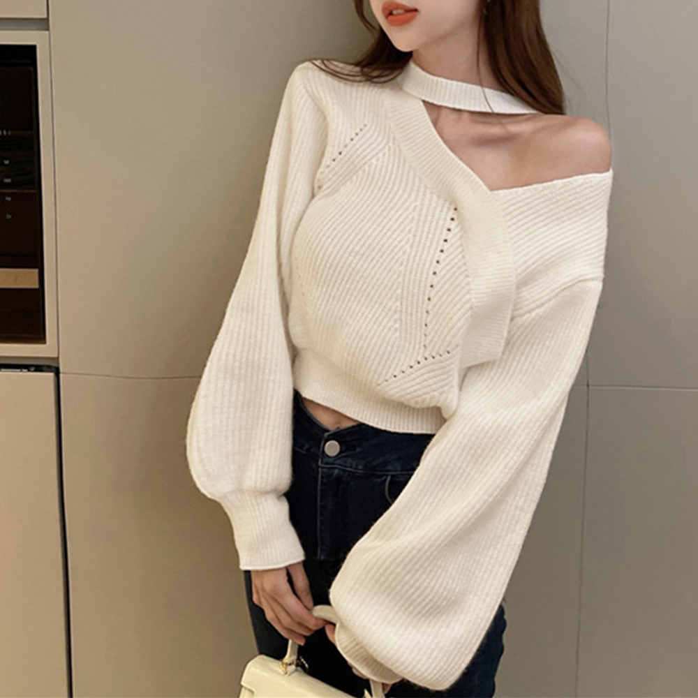 ショート丈 ニットトップスレディース秋冬  