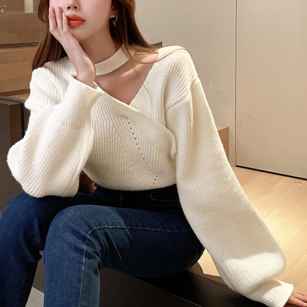 ショート丈 ニットトップスレディース秋冬  