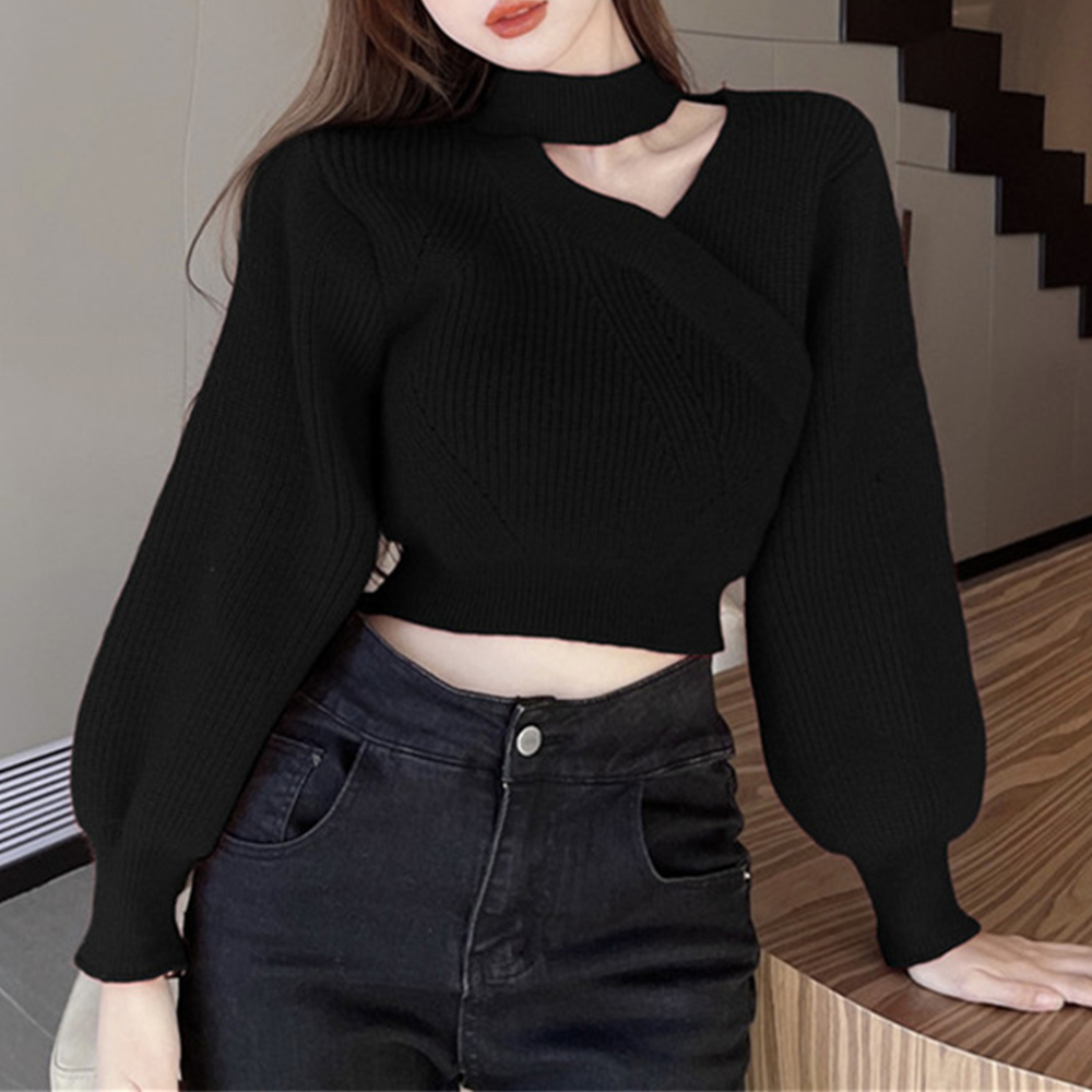 ショート丈 ニットトップスレディース秋冬  