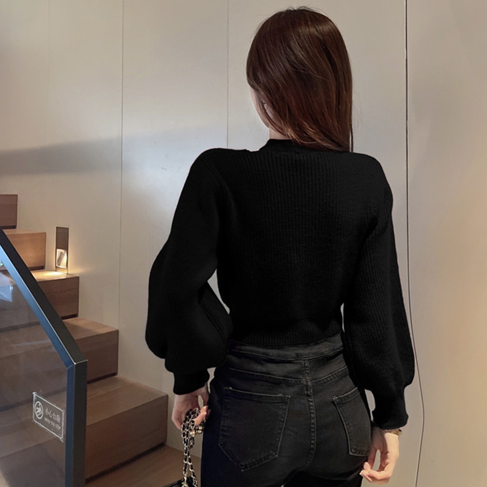 ショート丈 ニットトップスレディース秋冬  