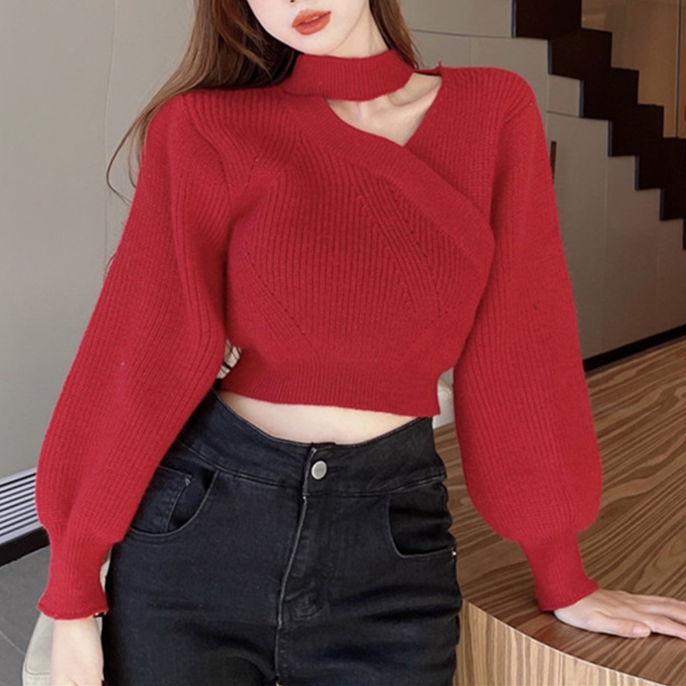 ショート丈 ニットトップスレディース秋冬  