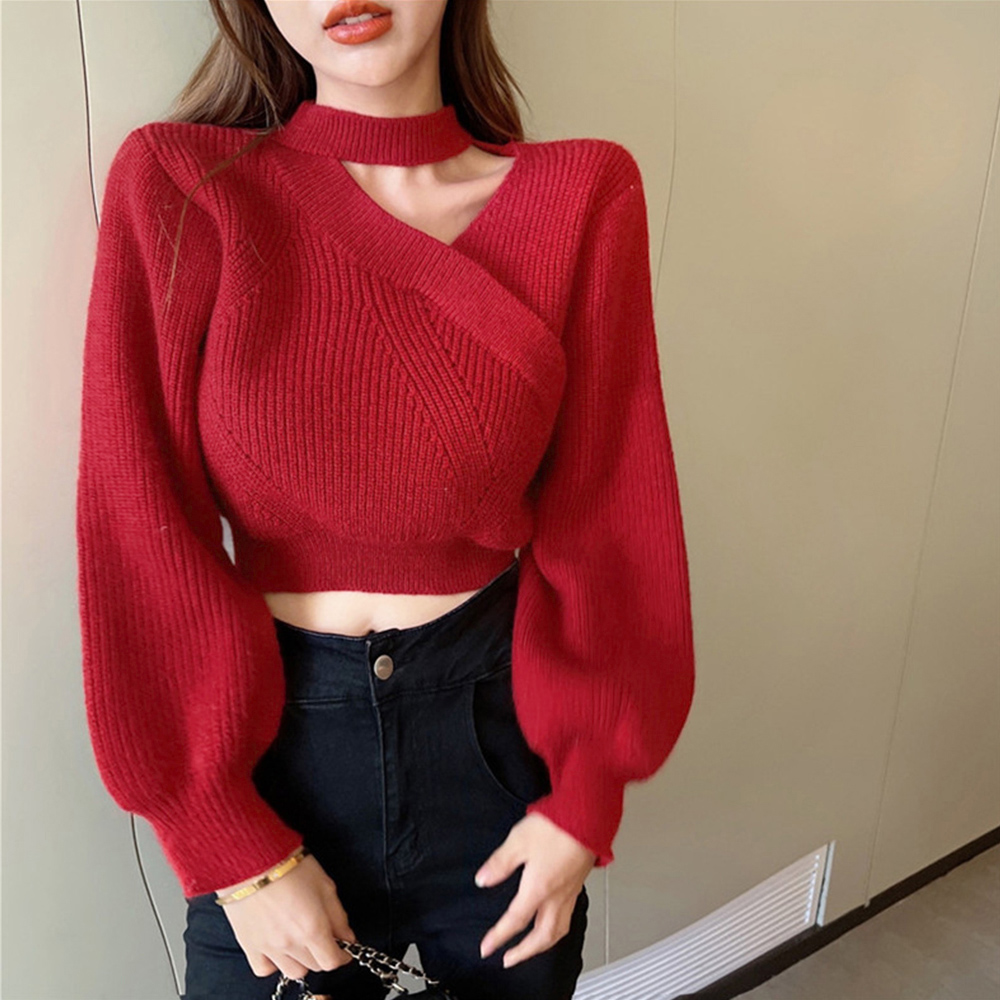 ショート丈 ニットトップスレディース秋冬  