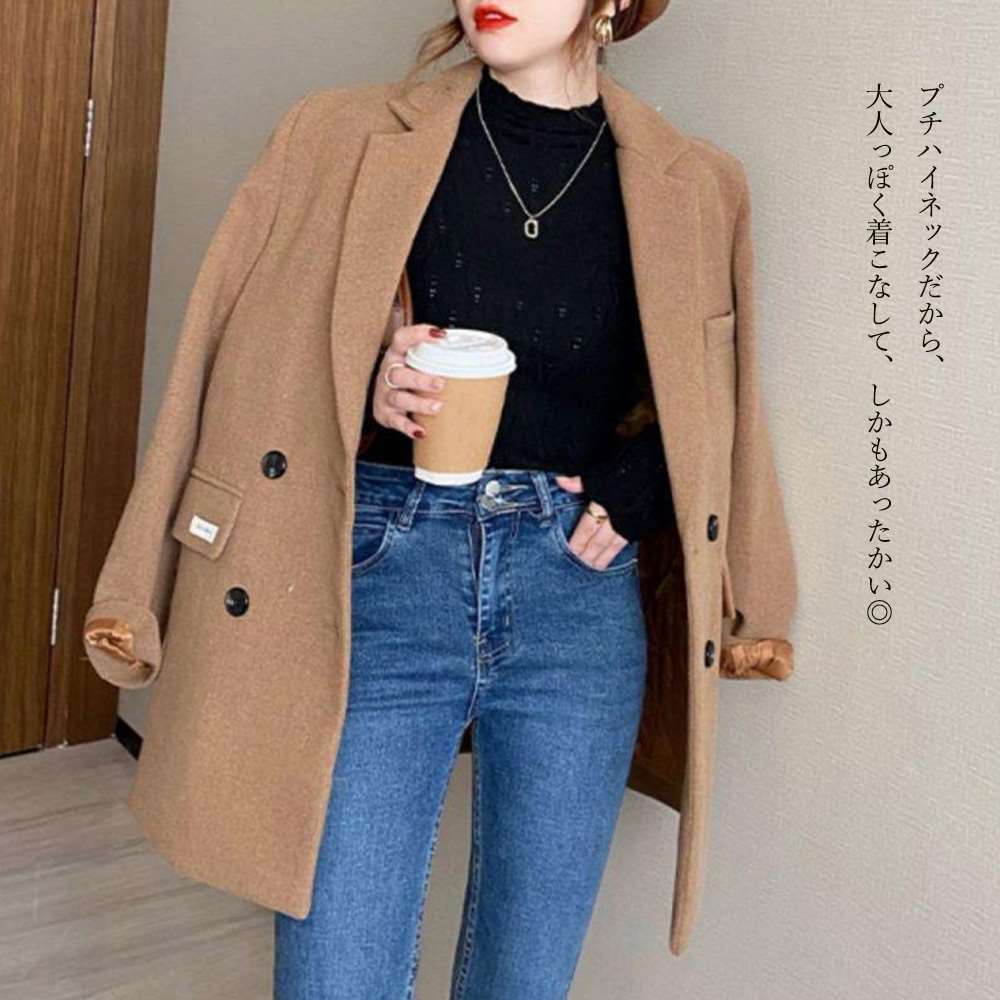ニット トップス プチハイネック 長袖  