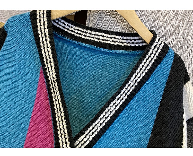 デニム 切替 Vネック ニットカーディガン 韓国 ストリート 原宿系 Y2K HIPHOP オルチャン レディース ダンス衣装 