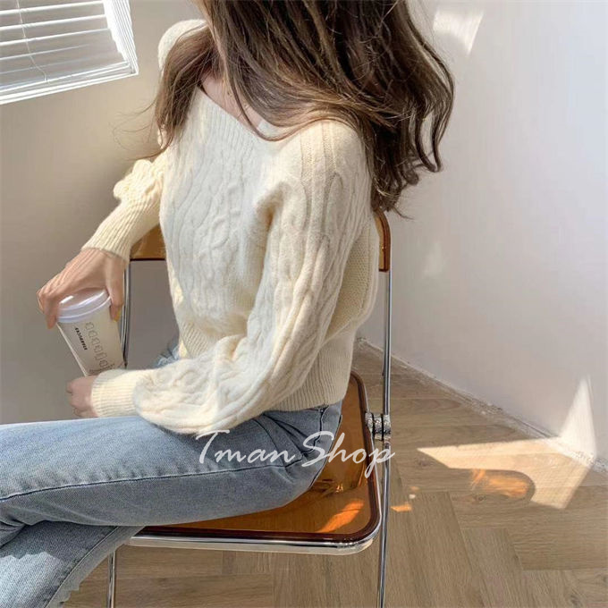 ニットセーター レディース スクエア長袖 トップス ショート丈 ニットソー 秋冬 通勤OL ビッグシルエット 無地 韓国ファッション お洒落 送料無料 着痩せ 