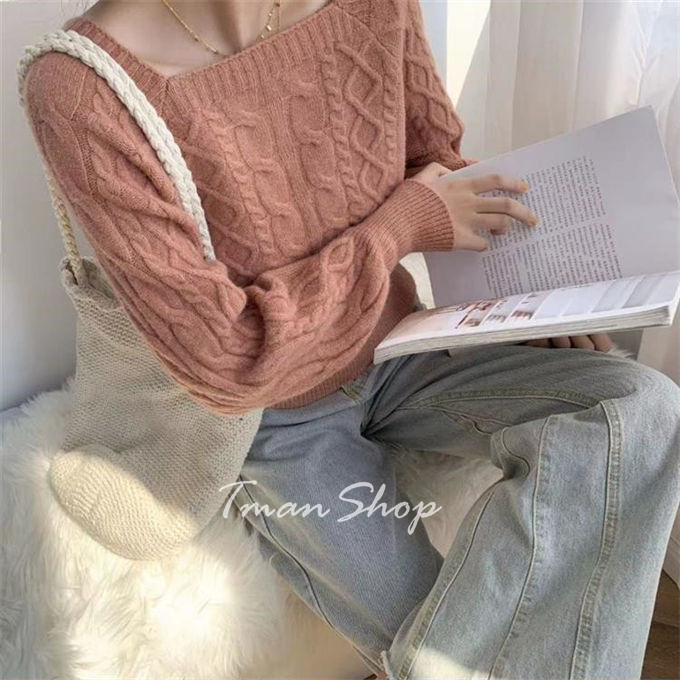 ニットセーター レディース スクエア長袖 トップス ショート丈 ニットソー 秋冬 通勤OL ビッグシルエット 無地 韓国ファッション お洒落 送料無料 着痩せ 