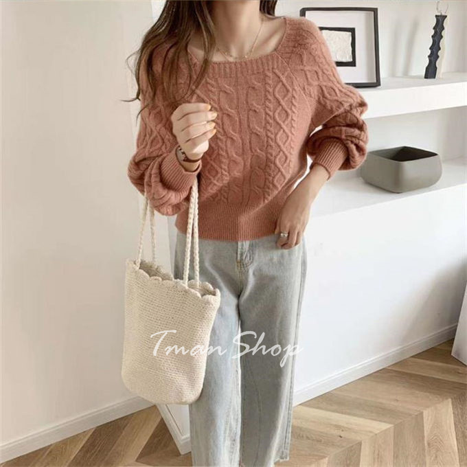 ニットセーター レディース スクエア長袖 トップス ショート丈 ニットソー 秋冬 通勤OL ビッグシルエット 無地 韓国ファッション お洒落 送料無料 着痩せ 