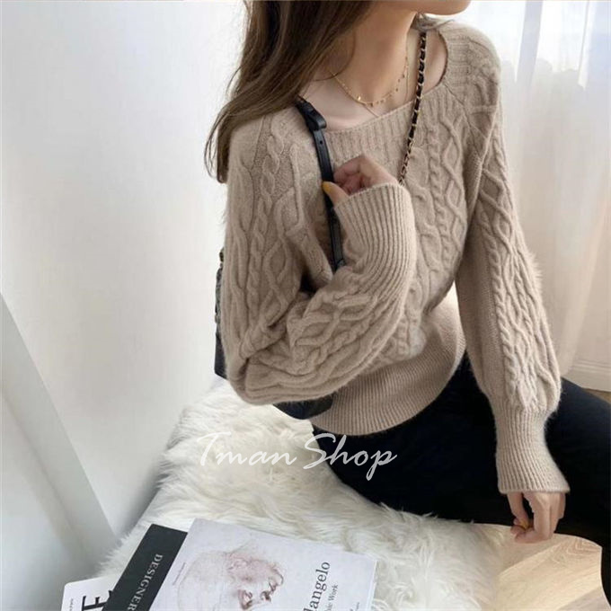 ニットセーター レディース スクエア長袖 トップス ショート丈 ニットソー 秋冬 通勤OL ビッグシルエット 無地 韓国ファッション お洒落 送料無料 着痩せ 