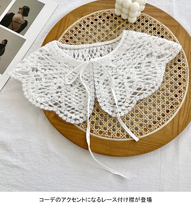送料無料 付け襟 レディース レース つけえり 小物 大人可愛い こなれ感 レイヤード リボン 夏 刺繍 重ね着風 レース襟 秋 透かし編み シンプル 春 冬 花柄 