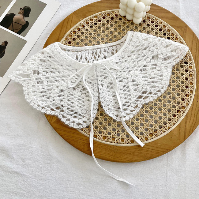 送料無料 付け襟 レディース レース つけえり 小物 大人可愛い こなれ感 レイヤード リボン 夏 刺繍 重ね着風 レース襟 秋 透かし編み シンプル 春 冬 花柄 