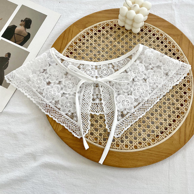 送料無料 付け襟 レディース レース つけえり 小物 大人可愛い こなれ感 レイヤード リボン 夏 刺繍 重ね着風 レース襟 秋 透かし編み シンプル 春 冬 花柄 