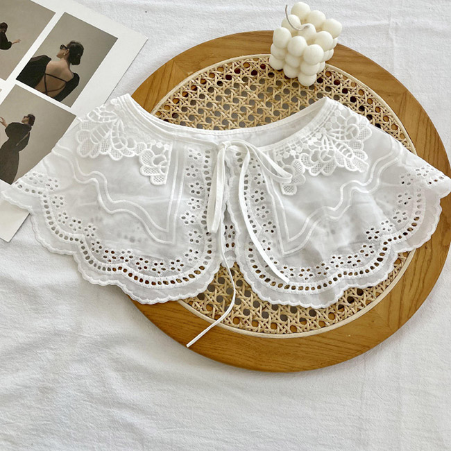 送料無料 付け襟 レディース レース つけえり 小物 大人可愛い こなれ感 レイヤード リボン 夏 刺繍 重ね着風 レース襟 秋 透かし編み シンプル 春 冬 花柄 