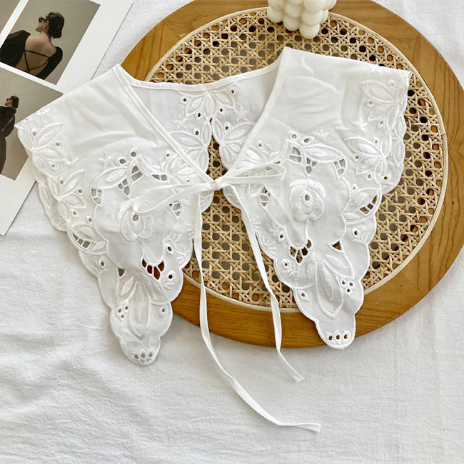 送料無料 付け襟 レディース レース つけえり 小物 大人可愛い こなれ感 レイヤード リボン 夏 刺繍 重ね着風 レース襟 秋 透かし編み シンプル 春 冬 花柄 