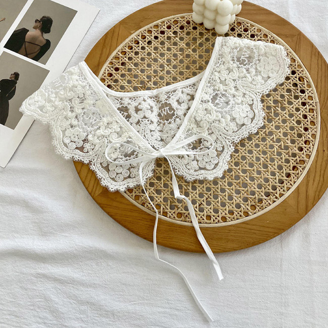 送料無料 付け襟 レディース レース つけえり 小物 大人可愛い こなれ感 レイヤード リボン 夏 刺繍 重ね着風 レース襟 秋 透かし編み シンプル 春 冬 花柄 