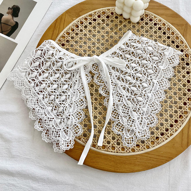 送料無料 付け襟 レディース レース つけえり 小物 大人可愛い こなれ感 レイヤード リボン 夏 刺繍 重ね着風 レース襟 秋 透かし編み シンプル 春 冬 花柄 