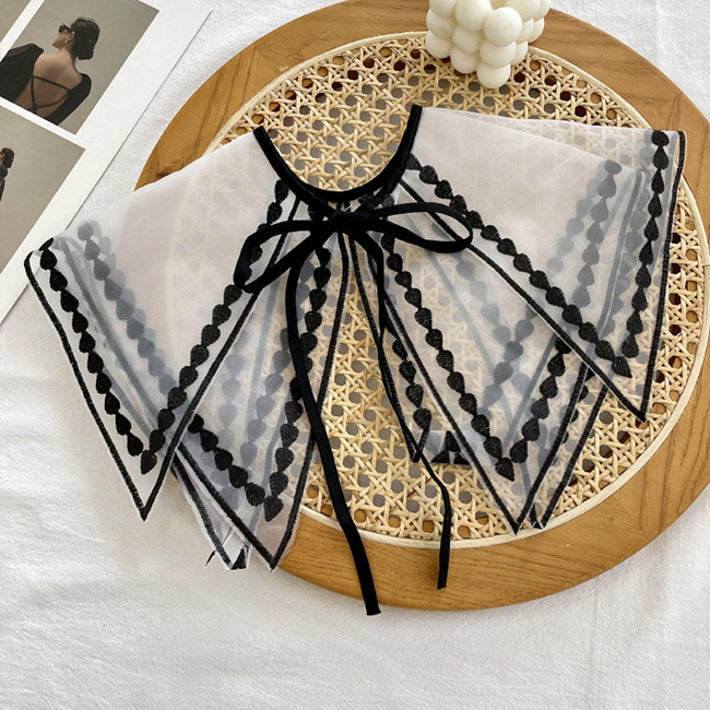 送料無料 付け襟 レディース レース つけえり 小物 大人可愛い こなれ感 レイヤード リボン 夏 刺繍 重ね着風 レース襟 秋 透かし編み シンプル 春 冬 花柄 