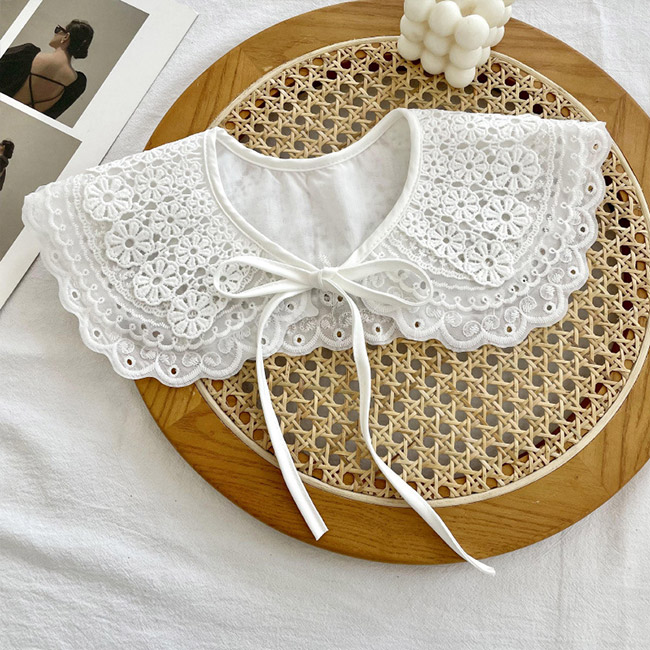 送料無料 付け襟 レディース レース つけえり 小物 大人可愛い こなれ感 レイヤード リボン 夏 刺繍 重ね着風 レース襟 秋 透かし編み シンプル 春 冬 花柄 