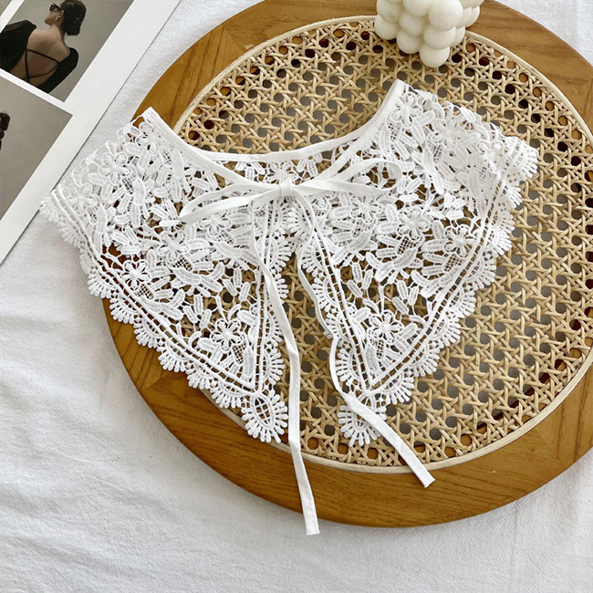 送料無料 付け襟 レディース レース つけえり 小物 大人可愛い こなれ感 レイヤード リボン 夏 刺繍 重ね着風 レース襟 秋 透かし編み シンプル 春 冬 花柄 