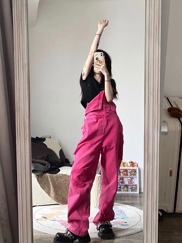 デニム オーバーオール サロペット ハート柄 韓国 ストリート HIPHOP オルチャン 原宿系 Y2K ダンス衣装 レディース 