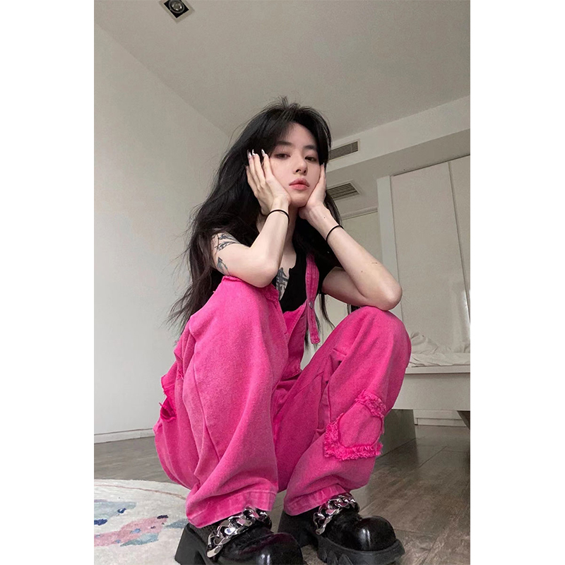 デニム オーバーオール サロペット ハート柄 韓国 ストリート HIPHOP オルチャン 原宿系 Y2K ダンス衣装 レディース 