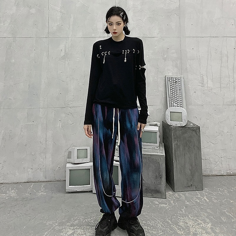 タイダイ柄 ライン ロングパンツ 韓国 ストリート HIPHOP K-POP レディース ダンス 原宿系 衣装 