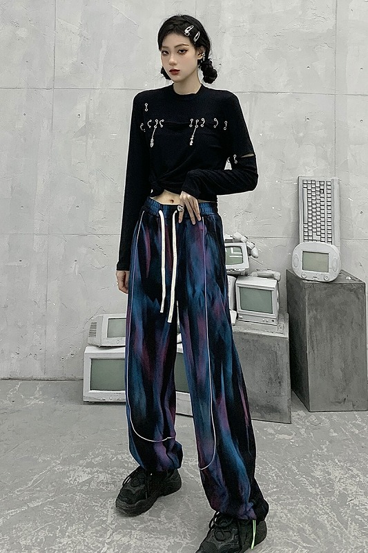 タイダイ柄 ライン ロングパンツ 韓国 ストリート HIPHOP K-POP レディース ダンス 原宿系 衣装 