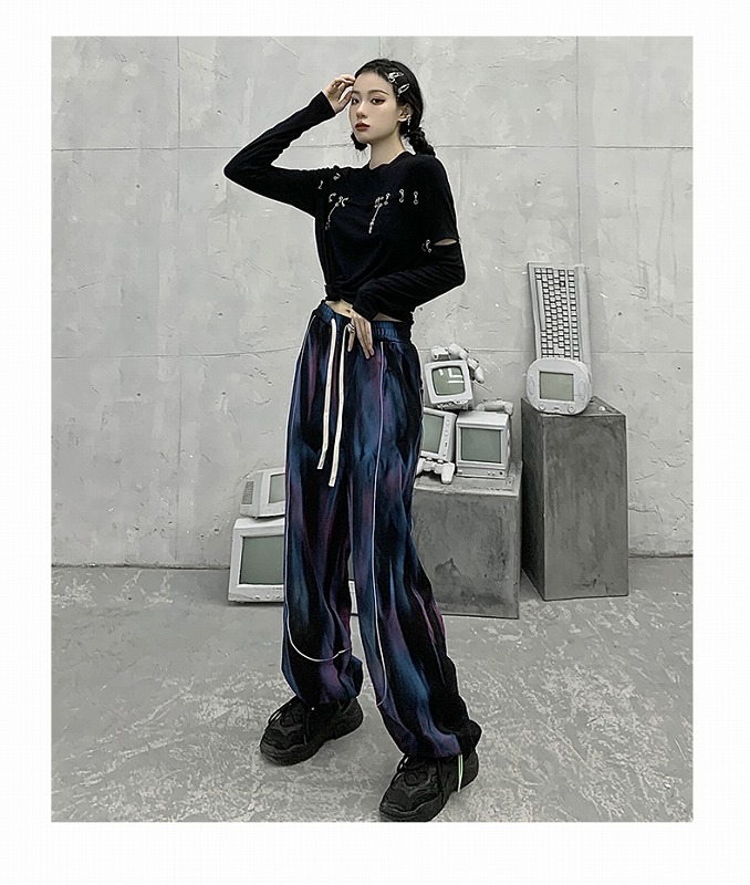 タイダイ柄 ライン ロングパンツ 韓国 ストリート HIPHOP K-POP レディース ダンス 原宿系 衣装 
