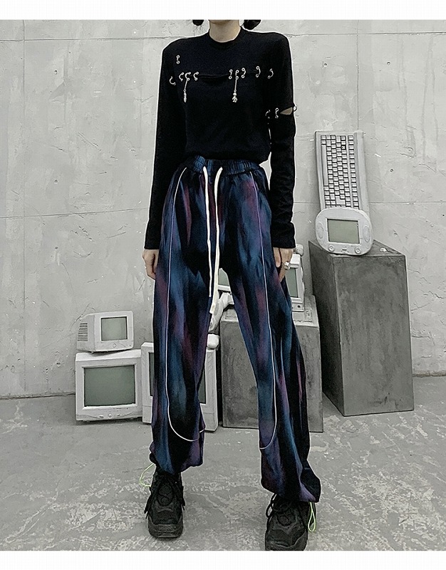 タイダイ柄 ライン ロングパンツ 韓国 ストリート HIPHOP K-POP レディース ダンス 原宿系 衣装 