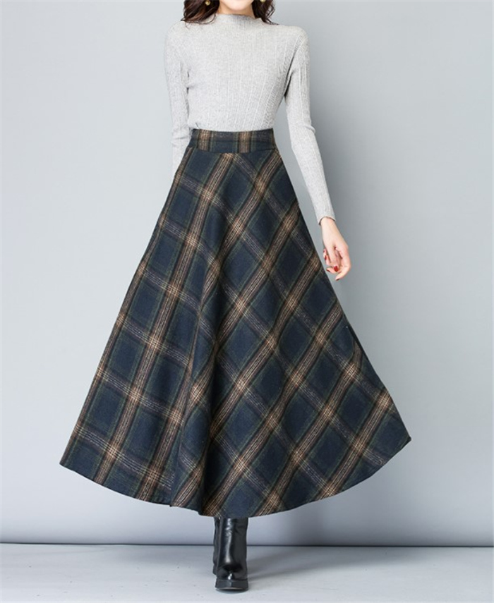 スカート レディース Aライン 厚手 ロング スカート 大きいサイズ チェック柄 マキシ丈 冬 レディース カジュアル 暖かい ロング丈 フレアスカート 秋 