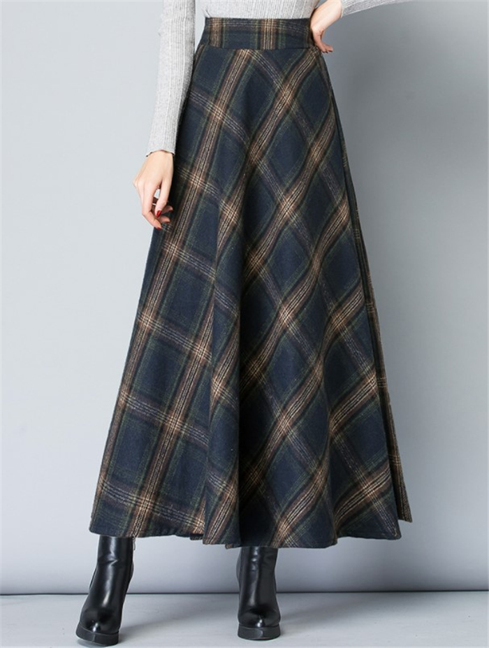 スカート レディース Aライン 厚手 ロング スカート 大きいサイズ チェック柄 マキシ丈 冬 レディース カジュアル 暖かい ロング丈 フレアスカート 秋 