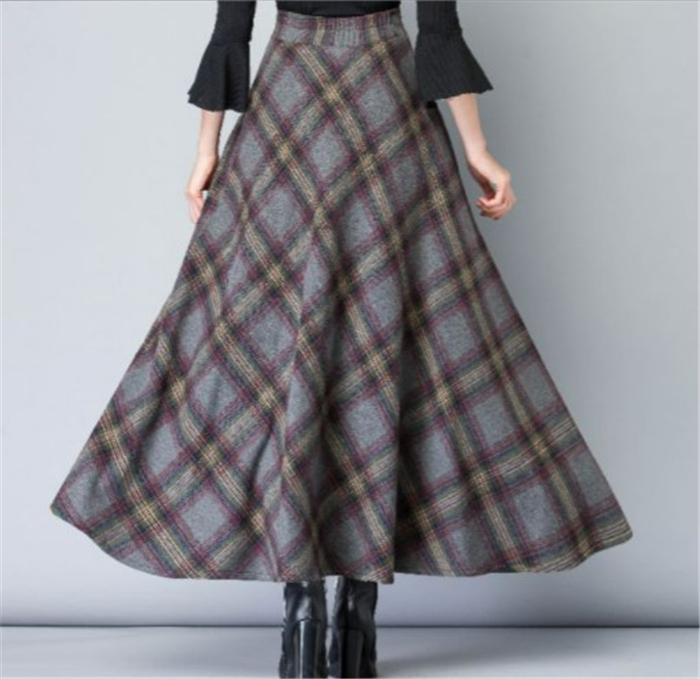 スカート レディース Aライン 厚手 ロング スカート 大きいサイズ チェック柄 マキシ丈 冬 レディース カジュアル 暖かい ロング丈 フレアスカート 秋 