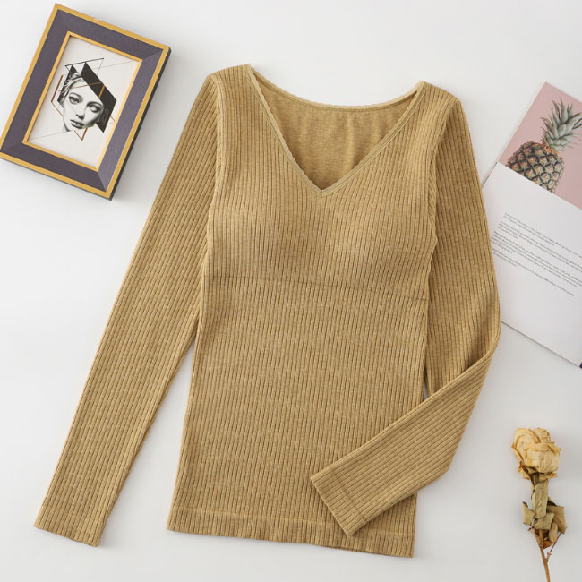 送料無料 裏起毛 インナーシャツ レディース インナー Vネック カップ付き インナーウェア リブインナー秋 ヒートテック ブラトップ 保温 厚手 冬 長袖 